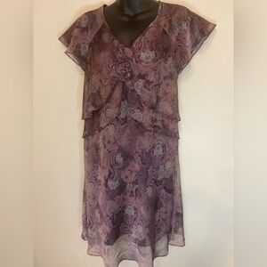 R&M Richards~Floral Sheer Layered Dress~Short Bell Sleeve~Vintage~Lined~Size 10P